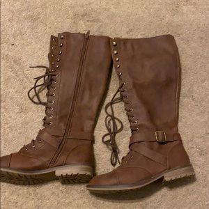 Brown lace up combat style tall boot